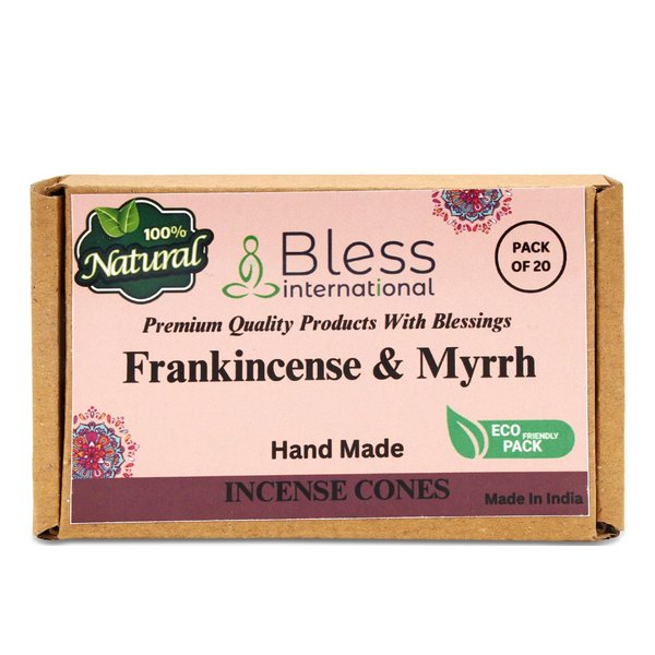 Bless International Frankincense-and-Myrrh 100%-Natural-Incense-Cones Handmade-Hand-Dipped Organic-Chemicals-Free for-Purification-Relaxation-Positivity-Yoga-Meditation The-Best-scents (20 Count)