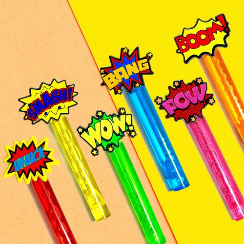 uoyoi Superhero Party Favors,24Pcs Hero Word Bubble Wands for Kids,Cool Bubble Wand for Superhero Party Supplies,Classroom Prizes Pinata Goodie Bag Stuffers Gift