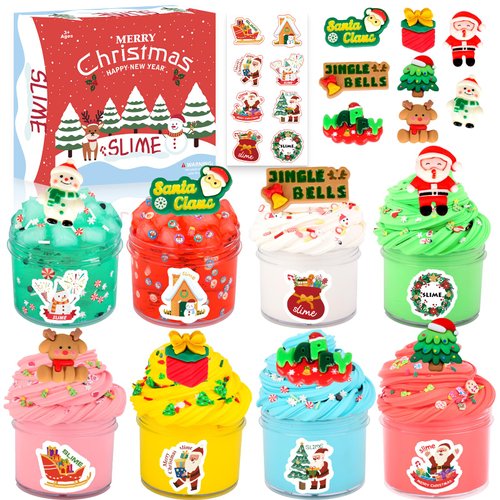 Christmas Slime Box 8 Pack Butter Slime Kit, Xmas DIY Slime Toys Christmas Party Favors for Kids, Christmas Slime Gift Box for Girls Boys