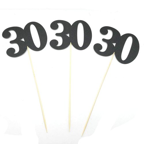 30 Centerpiece Sticks Black Glitter 30th Birthday Table Centerpieces Flower Toppers Party Supplie...