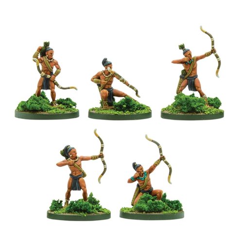 Mythic Earth Maya Calakmal Warriors with Spears 5 Metal Miniature Figures Set MSMA39