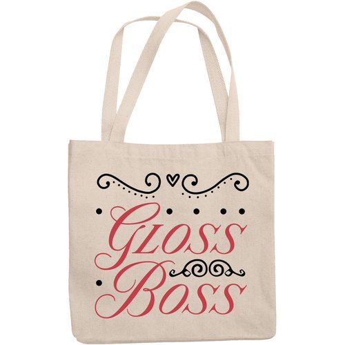 12oz Canvas Tote Bag - Gloss Boss, Term for Lip Gloss Collector, Enthusiast or Lover - Beauty Themed Merch for Makeup Artist or Cosmetologist, Gift for Makeup Lovers & Beauticians
