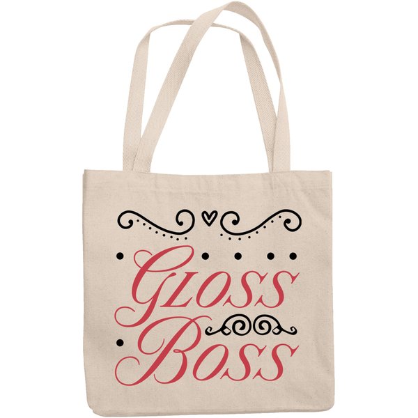 12oz Canvas Tote Bag - Gloss Boss, Term for Lip Gloss Collector, Enthusiast or Lover - Beauty Themed Merch for Makeup Artist or Cosmetologist, Gift for Makeup Lovers & Beauticians