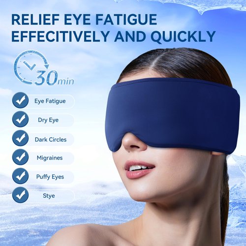Migraine Relief Cooling Eye Mask- Cold & Warm Compress, Ice Cold Sleep Mask for Puffy Eyes, Dark Circles, Migraine & Headache Relief, Soft Thick Gel for Long-Lasting Comfort FSA HSA Eligible-Blue
