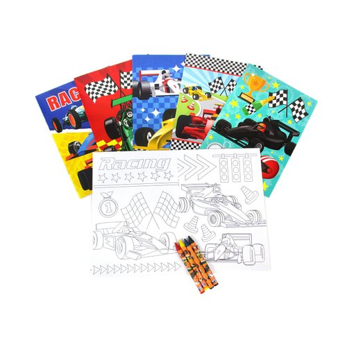 TINYMILLS Race Car Coloring Book Set with 12 Coloring Books and 48 Crayons Race Car Birthday Party Supplies Favor Bag Filler Carnival Prizes Rewards Classroom Party