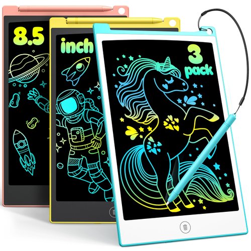 TECJOE 3 Pack LCD Writing Tablet, 8.5 Inch Colorful Doodle Board Drawing Tablet for Kids, Kids Travel Games Activity Learning Toys Birthday Gifts for 3 4 5 6 Year Old Boys and Girls Toddlers