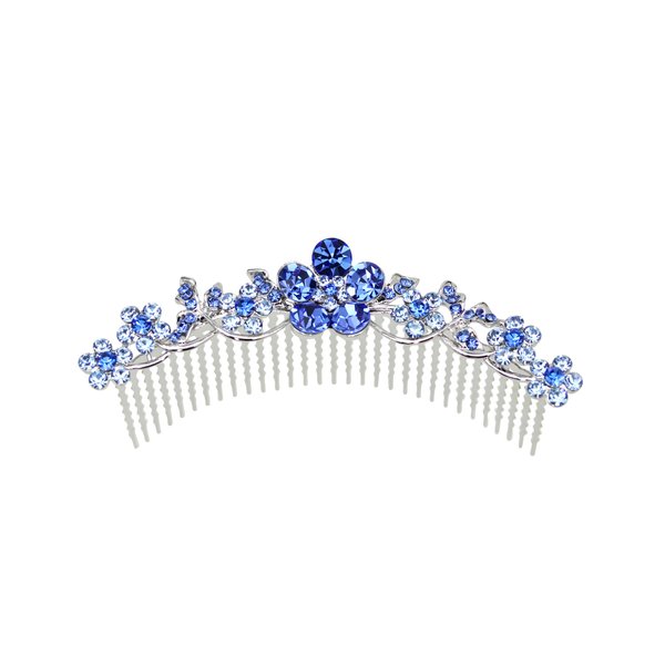 Faship Blue Rhinestone Crystal Floral Hair Comb