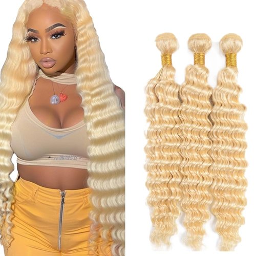 613 Human Hair Bundles Blonde Deep Wave Human Hair Bundles 24 26 28 Inch Brazilian 613 Bundles Human Hair Unprocessed Virgin Hair 3 Bundles 613 Deep Wave Bundles Human Hair Extensions