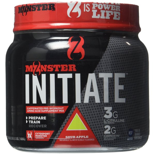Cytosport Monster Initiate Nutritional Drink, Pre Workout Powder, Sour Apple Flavored, 600 Gram (30 Servings)