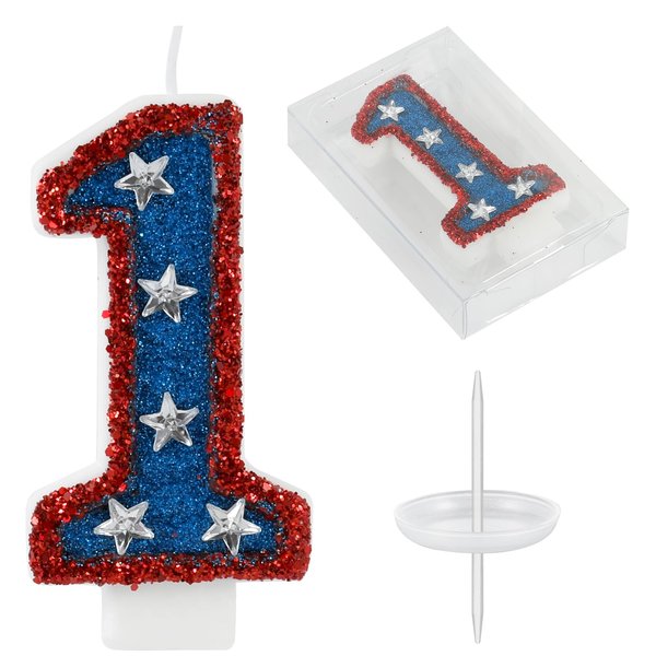 American Flag Birthday Candle Red Blue Sequin Number 1 Candle Perfect for Independence Day and Captain America Birthday Party Decorations Favors