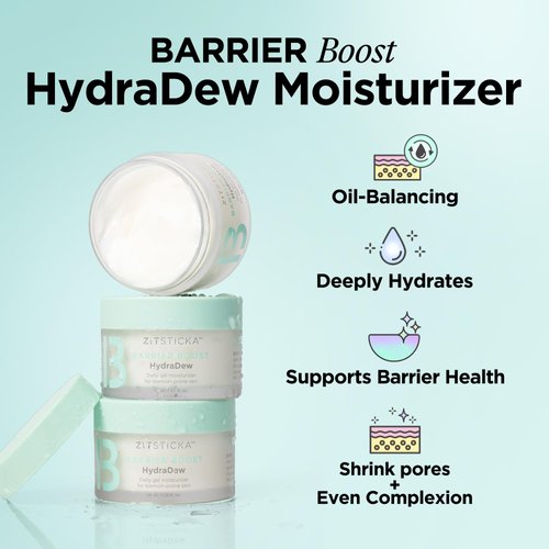 ZitSticka NEW HydraDew Gel Moisturizer for Face- 1.9 Fl Oz Hydrating Formula for Acne Prone, Dry, Oily & Sensitive Skin - Made w/Niacinamide, Hyaluronic Acid & Green Tea - Facial Skincare for Women