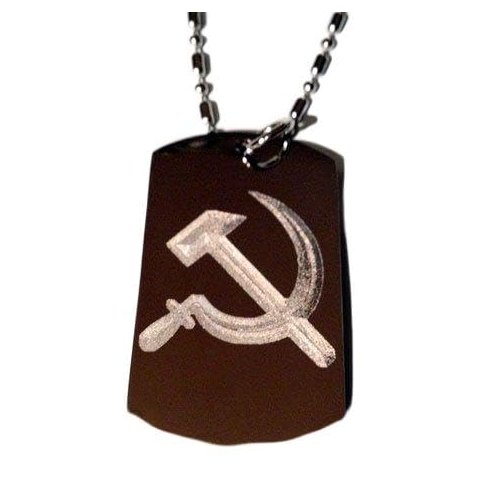 Hammer and Sickle USSR Former Soviet Union Flag Logo Symbol - Military Dog Tag Luggage Tag Metal Chain Necklace