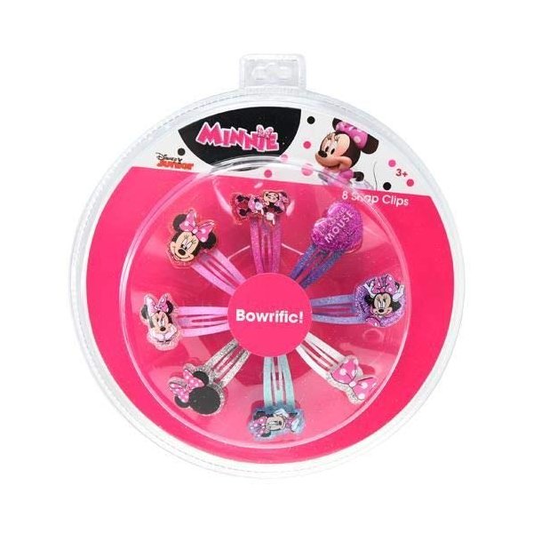 Hair Snap Clips Barrets with Plastic Motifs (8 Clips, Minnie, Glitter)