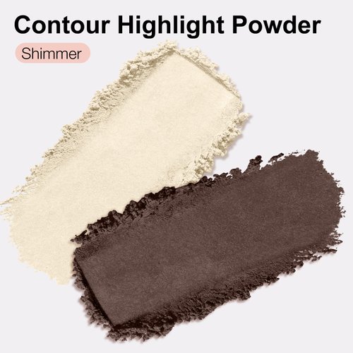 Boobeen Blush Contour Highlighter Makeup Palette, 2 Color Shimmer Smooth Powder Palette for Blush, Highlighting, Contouring the Face, Blendable Compact Highlight Contour Set