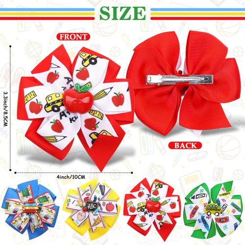 Whaline Back to School Hair Accessories: Colorful Apple Book Blackboard School Bus Grosgrain Hair Clips and Barrettes for Kindergarten First Day