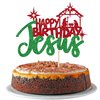 1 PCS Happy Birthday Jesus Cake Topper Glitter Merry Christmas Nativity Jesus Birthday Cake Pick for Nativity Scene Theme Christmas Jesus Birthday Party Cake Decorations Supplies Green Red