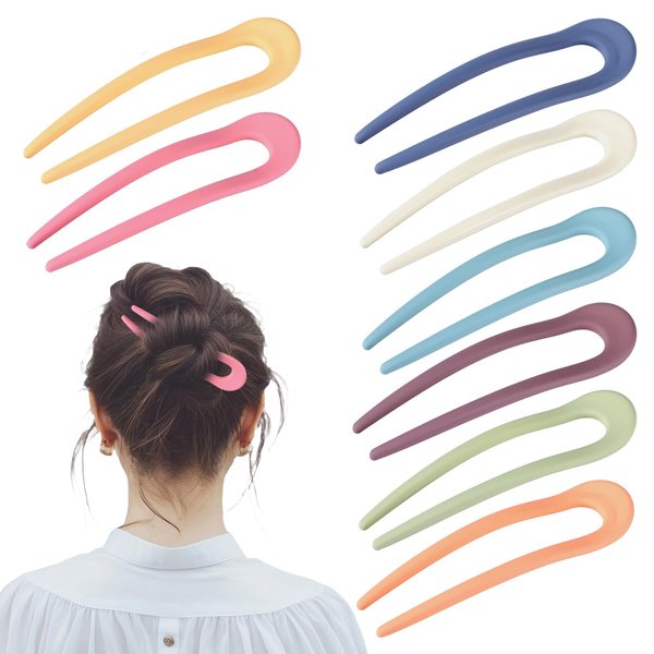 8 Pcs French Hair Pin U Shaped Hair Pins 4.5 Inch French Twist Hair Pin Acrylic French Pin for Women Girls Hairstyle Accessories