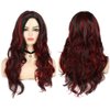 Sallcks Black Red Wig for Women Long Wavy Wig Highlights Layered Silky Middle Part 2 Tone Synthetic Cosplay Costume Wigs