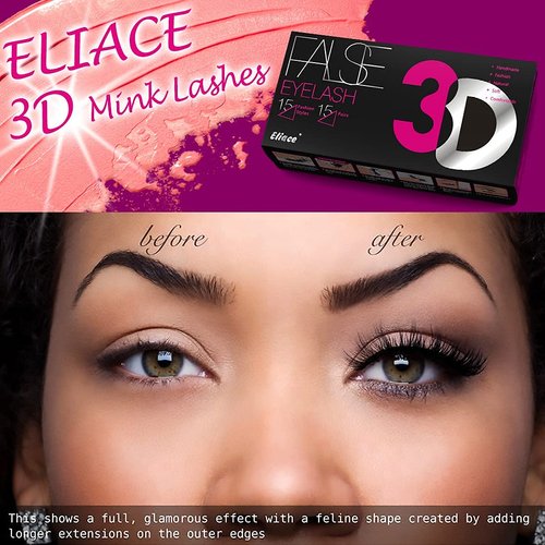 Eliace Fluffy Eyelashes 3D Mink Lashes Cat Eyes 15 Mixed Styles 15 Pairs Reusable Soft Fake Eyelashes Volume Strip Lashes Natural Look Wispies & Big False Eyelashes Pack - with False Lashes Tweezers