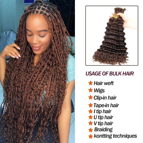 Labamiya Curly Braiding Human Hair Chocolate Brown 100g 16 Inch Deep Water Wave Bulk Human Hair for Braiding No Weft Brazilian Virgin Deep Curly Human Hair Extensions