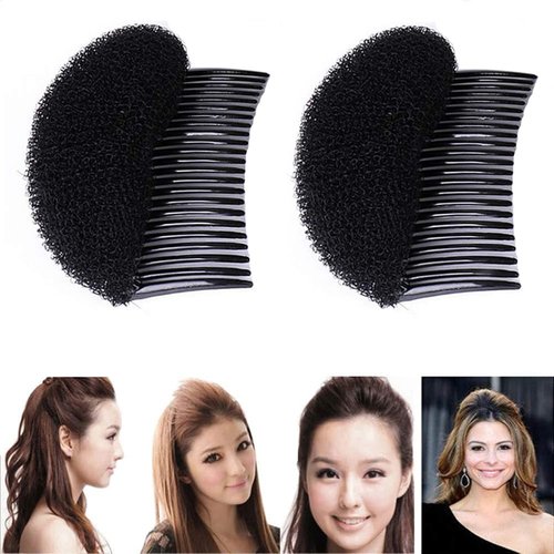 2PCS Women Lady Girls Soft Sponge Foam Hair Base Inserts Bump Up Hair Pads Stick Bun Maker Hair Styling Clip Hair Comb Braid Tool Hair Styling Accessories Black
