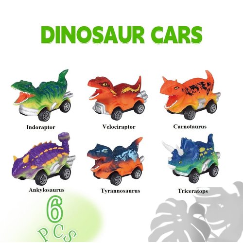 Ai-Fun Dinosaur Toy Pull Back Cars, 6PCS Dinosaur Car Racer Toys for Kids Dinosaur Games(Painted Color)