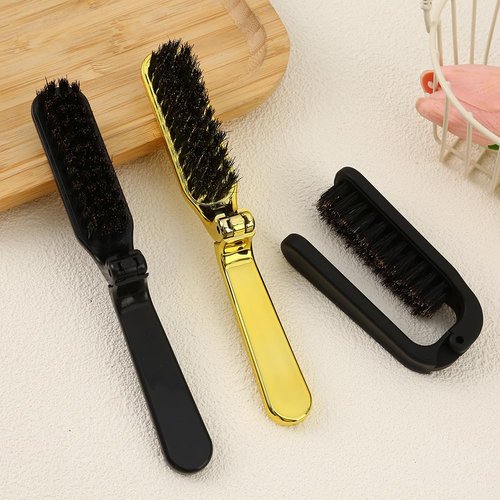 Black Travel Hair Brush Foldable Hairbrush Pocket-fit Mini Hairbrush Wild Boar BristleTravel Hairbrush for Men, Women Compact Finishing Hairbrush Dry and Wet Straight Curls Hair Brushes,Foldable Brush