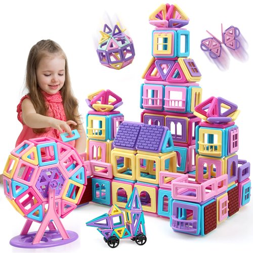 Tolnetr 117PCS Magnetic Tiles Toys, Castle Magnetic Building Blocks Toys for 3 Year Old Girl Gifts, Montessori Toddler Gifts for 3 4 5 6 7 Year, Construction Magnet Toys for Kids Ages 4-8