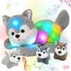 Hopearl LED Musical Stuffed Husky Lighting Up Singing Plush Toy Playset Mommy Dog with 3 Baby Puppies in her Tummy Lullaby Animated Soothe for Mom Toddler Girls, Gray, 17''