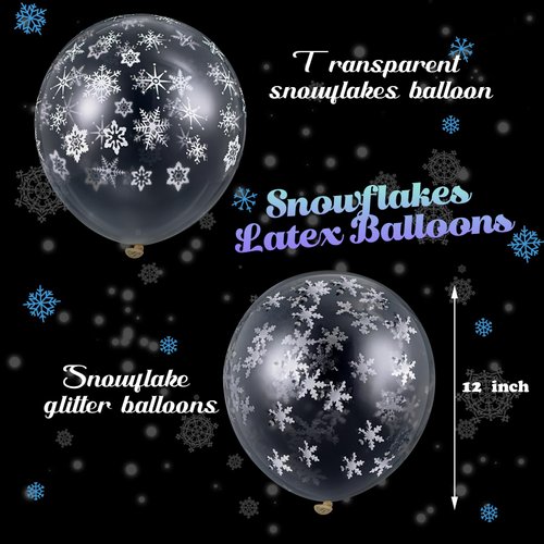 Skylety 72 Pieces Winter Clear Snowflake Balloons Transparent Snowflakes Balloon Glitter Confetti Balloon 12 Inch Snowflake Latex Balloons Wonderland Decorations for Christmas Birthday Party