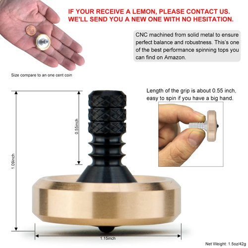 DjuiinoStar Premium Spinning Top, Brass Collar with Zirconium Stem, 8-10 Minutes, High Precision EDC Desktop Toy DST-811R