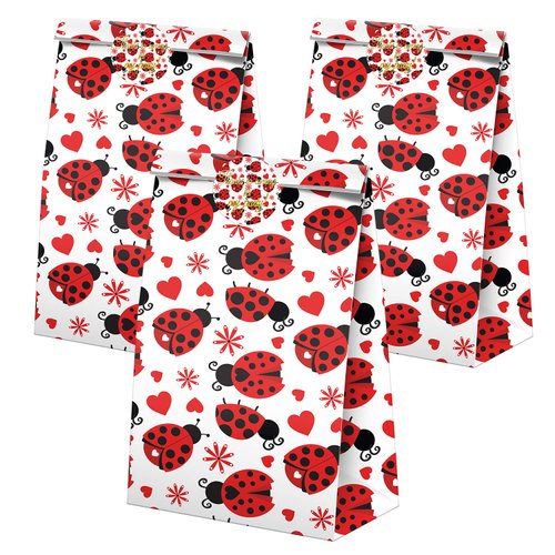 Ladybug Goodie Bags-24 Pcs Ladybug Party Favors Candy Bags with Stickers, Ladybug Goody Gift Treat Bags Ladybug Themed Birthday Party Supplies