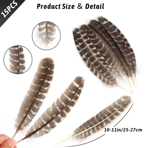 CCINEE 15pcs Natural Turkey Feather, 10-11 Inches Wild Turkey Feathers for Craft Costume Bridesmaid Corsage Wreath and Home Decoration