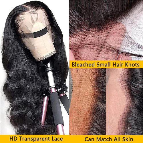 13x6 Body Wave Lace Front Wigs Human Hair Pre Plucked 24 Inch HD Transparent Glueless Lace Frontal Wigs Human Hair with Baby Hair 180% Density Brazilian Body Wave Wigs for Black Women Natural Color