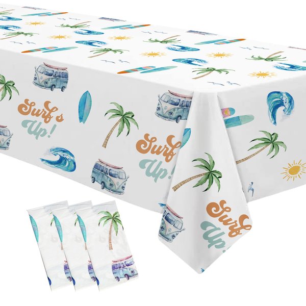 APOWBLS Surf's Up Party Decorations Tablecloth Boys - Disposable Surf Birthday Party Supplies Table Cover, Summer Hawaiian Beach Wave Surfing Birthday Decorations Table Cloth - 3Pack (54in x 108in)