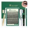 DIY Lash Extension Kit KEYYOU 144pcs Lash Clusters Eyelash Extension Kit with Mascara Brush Bond and Seal Lash Glue Remover Lash Applicators Lash Brush Clean Pad for DIY Lash Extensions (Y01 Kit)
