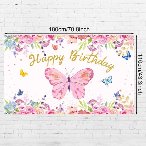 Tatuo Butterfly Birthday Party Decorations Supplies Butterfly Backdrop for Girls Butterfly Birthday Backdrop Banner Watercolor Baby Banner Spring Themed Party Photography Background 6x4ft