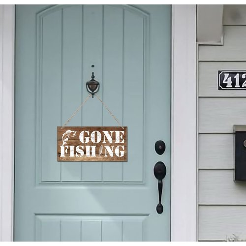 Funny Gone Fishing Wall Decor Sign, Printed Wood Plaque Sign, Hanging Fishing Decor Sign, Family Signs for Home Decor Gift, Gifts for Men, Farmhouse Decor Wall Art Sign 12" x 6"