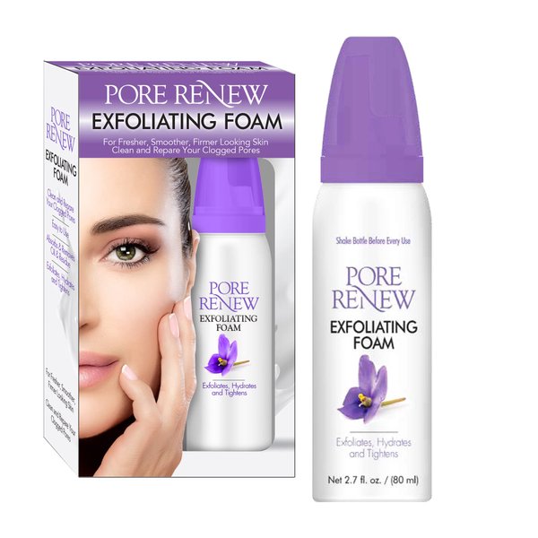 Pore Renew 2.7 fl. oz. / 80 ml Exfoliating Foam, Deep Facial Cleanser that Peels, Hydrates, and Tightens Facial Skin for a Fresher, Smoother, and Firmer Looking Complexion in Minutes