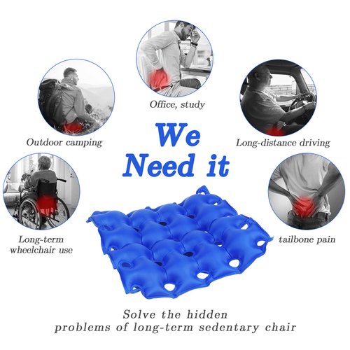 MIAOKE Medical Air Inflatable Seat Cushion for Wheelchair Office Home, Ideal for Prolonged Sitting 17.7" X 17.7"- Blue