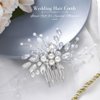 Asooll Pearl Bride Wedding Hair Comb Silver Rhinestone Bridal Hair Clips Opal Hairpiece Hair Accessories for Women and Girls