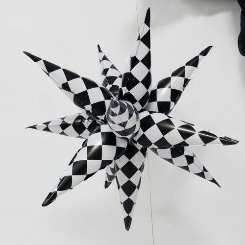 2*12PCS Black White Checkered Explosion Pointed Star Foil Balloons/4D Checkered Racing Balloons/Race Car Birthday Party Supplies/Las Vegas Casino Party/Father's Day Boys Birthday Party (2 PCS Black)