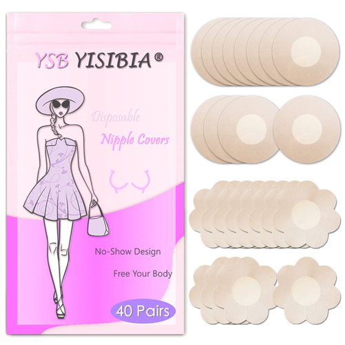 YISIBIA 40 Pairs Nipple Covers For Women Disposable Invisible & Natural Satin Nipple Stickers Petals Breast Pasties (Nude)