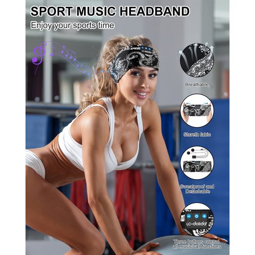 LC-dolida Sleep Headphones Bluetooth Music Wireless Band Headphones with Thin HD Stereo Speakers Perfect for Side Sleepers, Sport, Yoga, Travel