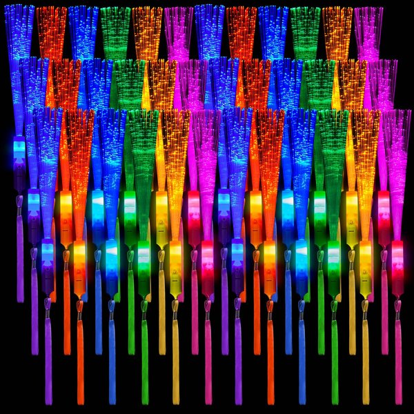 Skylety 36 Pack Fiber Optic Wands Glow Wands LED Light up Wand Bulk Flashing Sticks with Included Batteries for Birthday Wedding Carnival Concerts Party Favors (Bright Color)