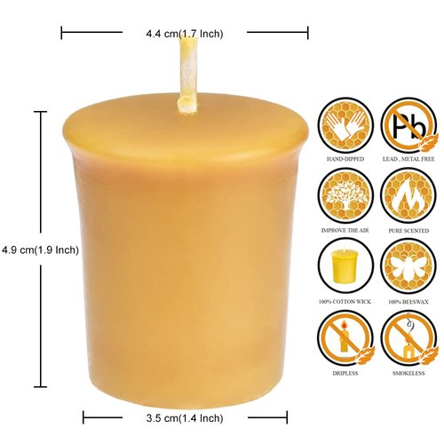 Pure Beeswax Votive Candles-6 Pack Natural Votives Set for Home Room Decor Party Wedding Spa Gift