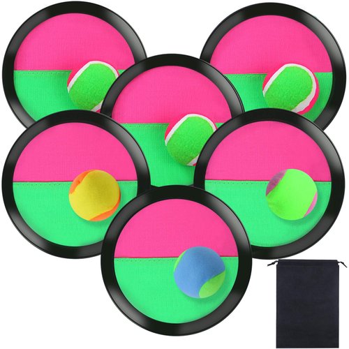 Aneco Toss and Catch Paddle Game Set Disc Paddles and Toss Ball Sport Game Outdoor Yard Games Summer Beach Toys Fun Birthday Gifts, 6 Paddles and 6 Balls