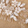 Bride Wedding Hair Comb Pearl Flower Hair Piece Rhinestone Bridal Hair Accessories for Women (Silver) Christmas