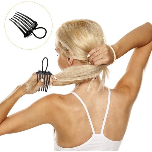 Black Bandette Comb, Comb with Elastic Band,Ponytail Bump It Up Volume Inserts Combs Fluffy Hair Comb Hair Styling Tool with Elastic Rubber Band Hair Combs