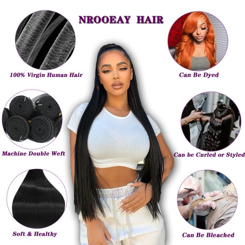 Human Hair Bundles Straight 10 12 14 Inch Hair Extensions 12A Straight 3 Bundles Human Hair Brazilian Straight Human Hair Bundles 100% Unprocessed Virgin Remy Straight Hair Bundles